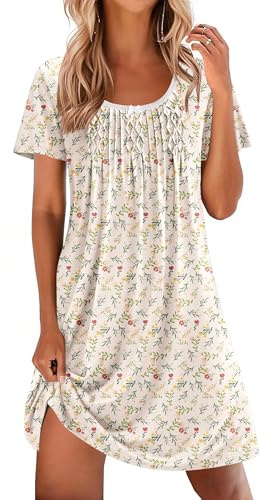 Ekouaer Camisón Mujer Verano Manga Corta Camisón Suelto y Cómodo para Dormir Vestido de Dormir Floral para Casa Amarillo XXXL