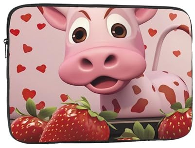 BOAIHH Sac d'ordinateur léger, exquis vache rose avec motif imprimé fraises, adapté pour les voyages d'affaires, le travail, les trajets, Noir , 13 inch