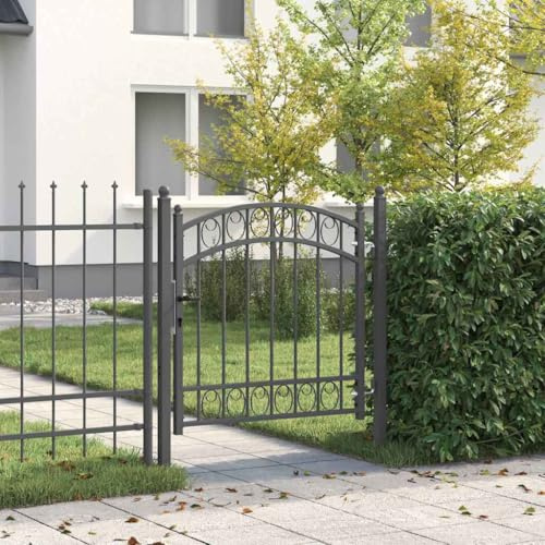 Portail de clôture avec serrure - Gris - 100 x 100 cm - Acier revêtu par pulvérisation - Résistant aux intempéries - Pour jardin et terrasse - Verrous à loquet sécurisés