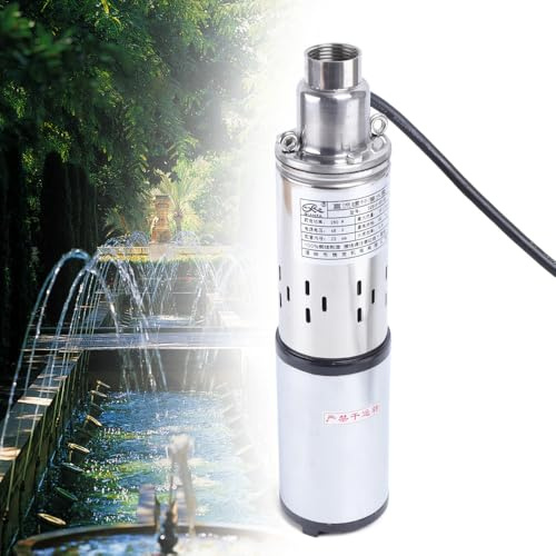 Levkitch Pompe de puits profonde 8 cm DC 48 V 280 W, pompe submersible 16 l/min, hauteur de refoulement maximale 60 m, pompe à eau pour irrigation, approvisionnement en eau, drainage