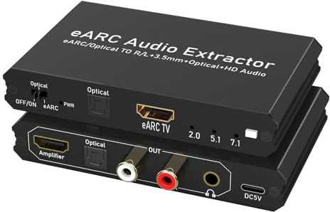 Plyisty EARC Audio Extractor, 24bit 192KHz EARC to Optical HDMI 3.5mm Audio Converter, Support 7.1 5.1 2.0 Channels, for Home Theater HDTV Soundbar Speaker Amplifier