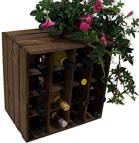 Kistenkolli Altes Land Weinregal 16er weiß/Natur/geflammt Maße 40x40x27cm Regalkiste Flaschenablage Weinregal Apfelkiste/Weinkiste (dunkel)