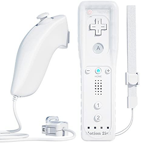 Remote Controller for Wii, TechKen Built-in 2 in 1 Motion Plus with Silicon Case and Nunchuck (White)