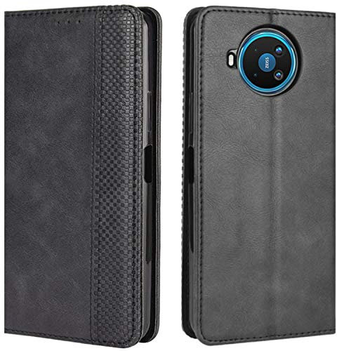 HualuBro Handyhülle für Nokia 8.3 Hülle, Retro Leder Stoßfest Klapphülle Schutzhülle Handytasche LederHülle Flip Case Cover für Nokia 8.3 5G Tasche, Schwarz