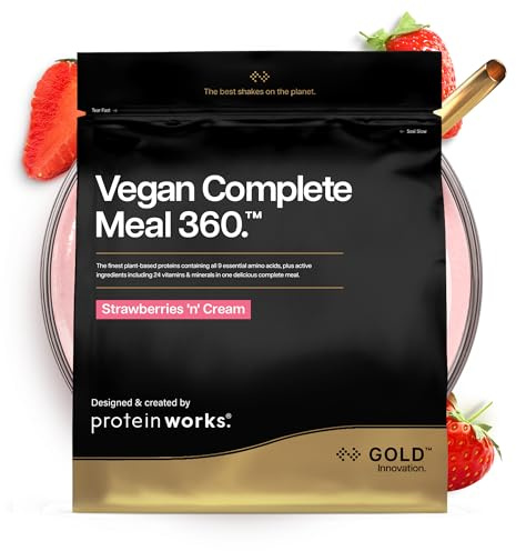 Protein Works Vegan Complete 360 Meal | Vegan Meal Replacement Shake | Veganes Mahlzeitenersatz | Meal Replacement | 10 Servings | Erdbeer & Sahne Classic | 1kg