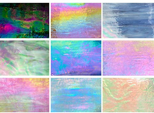 PALJOLLY Glasmalerei, 9 Scheiben, 10,2 x 15,2 cm, schillernde Glasscheiben, Mosaik-Zubehör, verschiedene Regenbogenfarben, schillernde Farben für Glas-Hobby-Projekte und Mosaiken