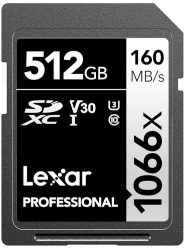 Lexar Professional 1066x 512GB SDXC UHS-I Card Silver Series, Up to 160MB/s Read, for DSLR and Mirrorless Cameras (LSD1066512G-BNNNU)