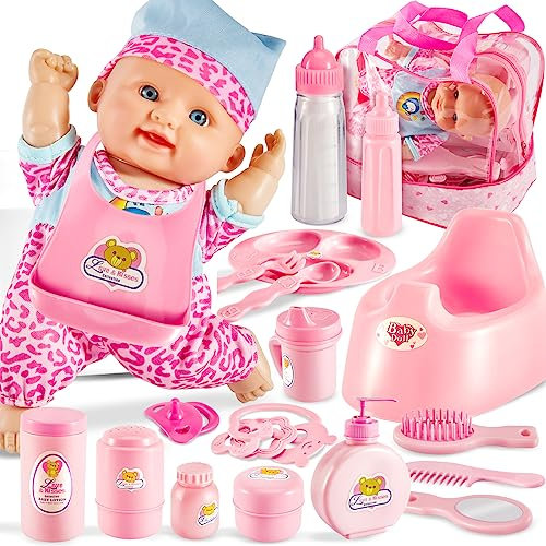 LINFUN KIDS Baby Doll Accessories with Carry Case Baby Doll Feeding Bath Set Gifts for Toddler Kids Boys Girls 3 4 5 Years Old