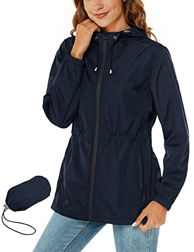 Rapbin Imperméable pour femmes, veste de pluie légère et pliable, avec capuche et poche, style trench-coat