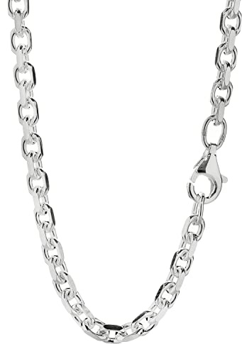 NKlaus Ankerkette 925 Sterling Silber, seitlich diamantiert, 3mm, 1 Stück | Für Damen und Herren; mit 925-Silberpunze am Verschluss