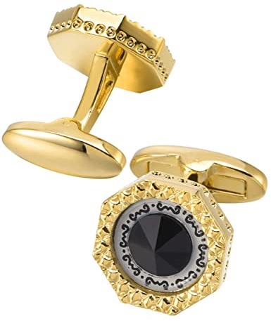 Jonwo Achteckiger Kristall Manschettenknöpfe für Männer mit Geschenkbox Silber Vergoldet Manschettenknöpfe Men Cufflinks Hochzeit Hemd Party Geburtstag Jubiläum Kleid (14K Vergoldete)
