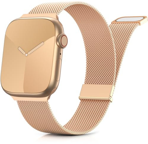 Yoohoo Adjustable Metal Strap Compatible with Apple Watch Straps 38mm 40mm 41mm 42mm(Series 10) Women Men,Upgraded Replacement Band for iWatch Series 10 9 8 7 6 5 4 3 2 1 SE Double Magnetic,Rose Gold