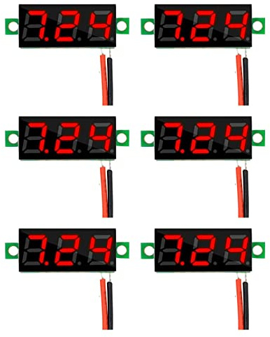HUAZIZ 6 Pezzi 0.28 Pollici Mini Voltmetro Digital, LED Display Pannello Voltmetro, 2.4V-30V DC Due Fili,Protezione inversione di polarità e misurazione accurata della Pressione(Rosso)