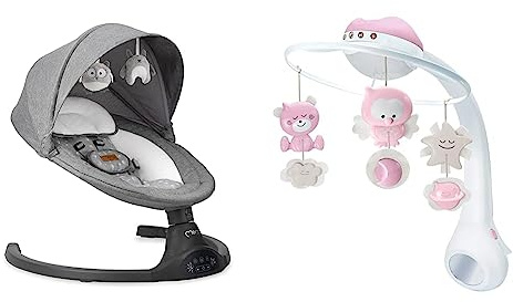 MOMI Transat balancelle LAMI pour Enfants Jusqu’à 9 kg de Poids, avec télécommande et Bluetooth & INFANTINO 3 in 1 Projector Musical Mobile - Convertible Mobile, Table and cot Light and Projector