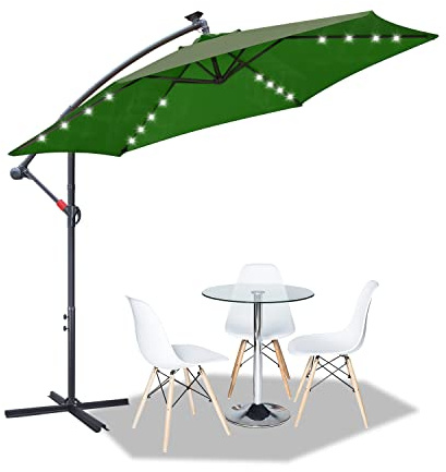 Tubiaz Sonnenschirm 300/350cm Ampelschirm Groß Kurbelschirm mit Ständer UV-Schutz Parasol Wasserdicht Gartenschirm Marktschirm für Balkon, Garten, Terrasse,Beige