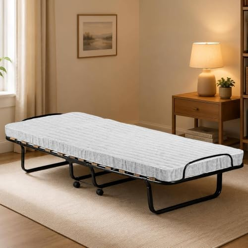 Talamo Italia - Klappbett Vania, Feldbett mit 15 Latten, inklusive Matratze, platzsparendes Kinderbett, 100% Made in Italy, 80 x 190 x 39 cm