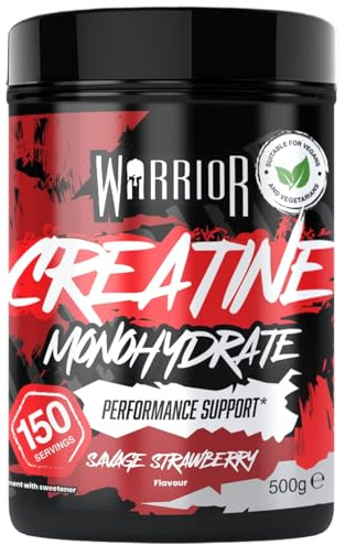 Warrior Creatin Monohydrat Pulver 500 g, Kreatin Vegan – Wilde Erdbeer 3 g pro Portion, 150 Portionen, mikronisiert, angenehmer Geschmack, laborgeprüft, für Kraft, Muskelaufbau & Ausdauer | 3 g pro Portion, 150 Portionen, mikronisiert, angenehmer Geschmack, laborgeprüft, für Kraft, Muskelaufbau & Ausdauer