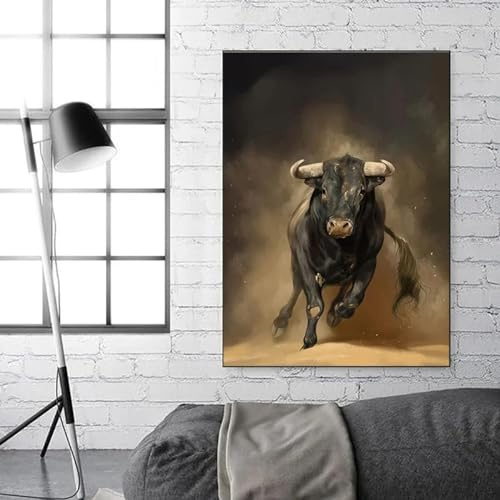 Pinturas en lienzo de animales abstractos, carteles de toros coloridos modernos, imágenes artísticas de pared únicas para la decoración del hogar de la sala de estar, 70x100cm (28x39in) sin marco