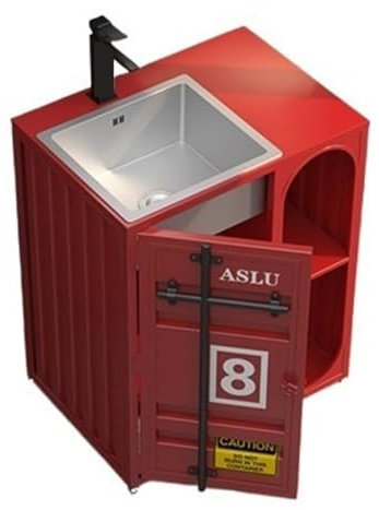 Säulenwaschbecken 27,5-Zoll-Badezimmer-Waschtisch, freistehender Badezimmerschrank mit Edelstahl-Waschbecken, Kombinationsschrank aus Metall im Industriestil mit Standwaschbecken und offenem Stauraum