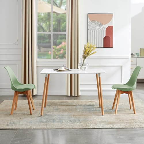 FURNITABLE Esszimmergruppe Esstisch mit 2 Stühlen Essgruppen, Rechteckig 110cm Küchentisch-Set und 2er Set Esszimmerstühle für Wohnzimmer Küche Büro (Weiß Tisch+2 Eiscreme-Grün Stühle)