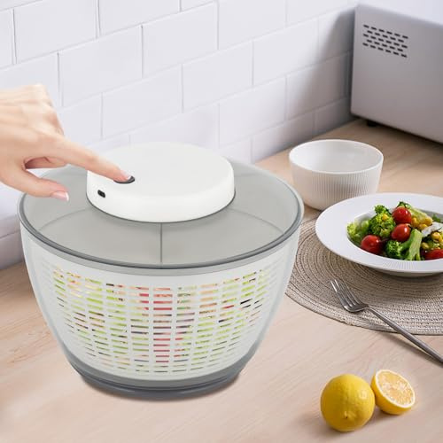 ieLsngai Essoreuse à salade automatique, essoreuse à salade électrique, 4,75 l, ustensile de cuisine, séchoir à salade avec couvercle, pour laver et sécher la salade, les fruits, les légumes