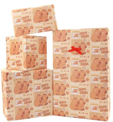 Capybara Födelsedags omslagspapper för barn flickor pojkar, härliga capybaras presentpapper för födelsedag eller baby shower, 4 ark vikta platt 50 x 70 cm per ark