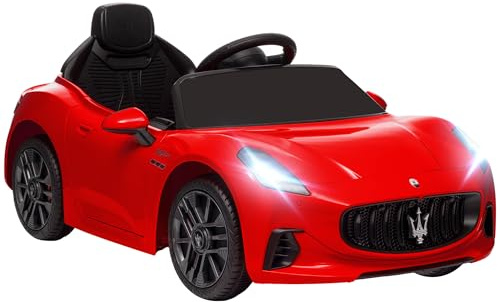 AIYAPLAY Coche Eléctrico para Niños de +3 Años Maserati Gran Turismo Folgore 2 Motores Potentes Coche Eléctrico con Batería 12V Mando a Distancia 2,4G Ruedas Auxiliares Faros Bocina y MP3 Rojo