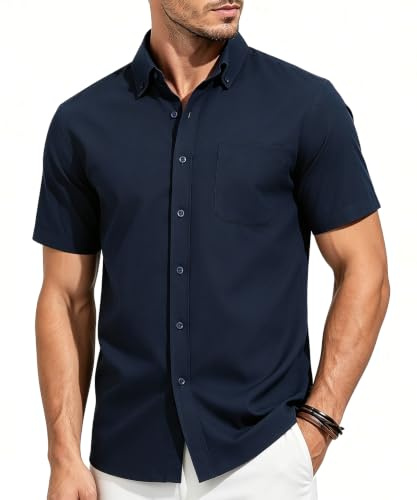 Casey Kevin Camisa Hombre Manga Corta - 100% Algodón - Cuello Abotonado