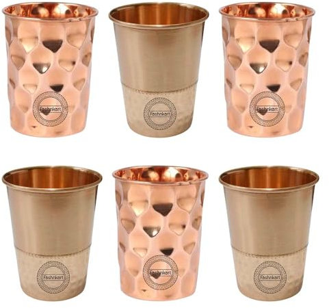 Verres à eau en cuivre pur à moitié martelés et en forme de diamant Verre Moscow Mule pour la guérison ayurvédique Lot de 2, 300 ml (6 Pcs)