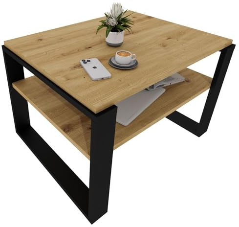 CraftPAK Wohnzimmer Tisch für Couch aus hochwertigem Holzwerkstoff, Stabiler & moderner Couchtisch mit zusätzlicher Ablagefläche, Model Kaja 63