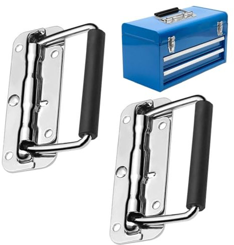 BOBOZHONG Poignée de Boîte à Ressort,2 pièces Poignées de Caisse Pliantes en Acier Inoxydable,pour Boîte à Outils Boîte de Rangement de Quincaillerie,Coffre,Caisse(110 mm)