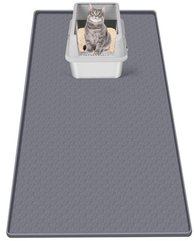 Bartuke Tappetino per lettiere per gatti, tappetino in silicone extra large da 51x26 per il controllo della dispersione della lettiera, morbido per le zampe del micio, facile da pulire (Grigio)