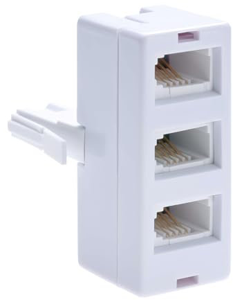 Kmuqshy BT Telephone Phone Socket 3 Way Adapter Splitter, Telephone Extension Cable, UK Cable Adapter Landline Port Converter, Extender for Fax, Modem, Male BS 6312 431A Plug to Female Jack, White