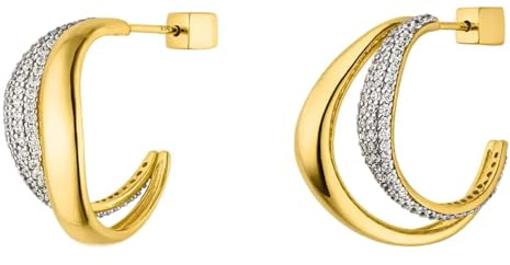 PAUL VALENTINE - Damen Ohrringe 925 Silber - Vergoldet/Golden - mit Zirkonia Stein - Doppelte Creole - PV-E0004