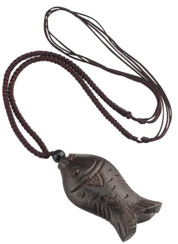 NFYM Handcrafted Wooden Fish Pendant Necklace Clothing Accessories Carved Design with Adjustable Braided Cord