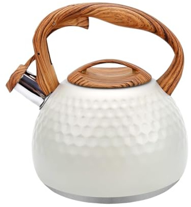 Bouilloire à thé en acier inoxydable avec sifflet, poignée imitation bois, for la cuisinière.(A)