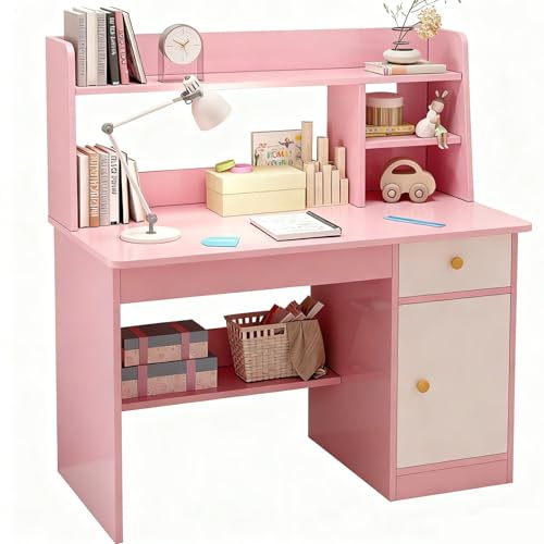 LLNWDNB Scrivania per Bambini con Ripiani Armadietto Cassetto Tavolo Scrivania per Banco Scuola per Ragazzi In Legno Cameretta, Sala Studio C