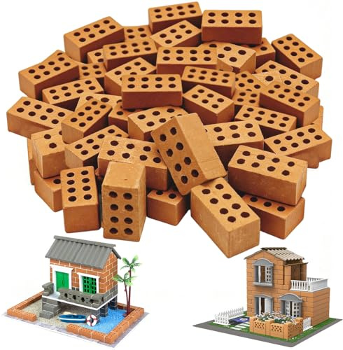 LIULINY 120 Pezzi Rossi Mattoni in Miniatura Mini Modello, Mini Mattoni con 8 Fori, Modello Argilla Mattoncini, per Costruzione DIY Case Bambole Decorazioni Giardino Giocattoli Casa (2 x 1 x 1 cm)