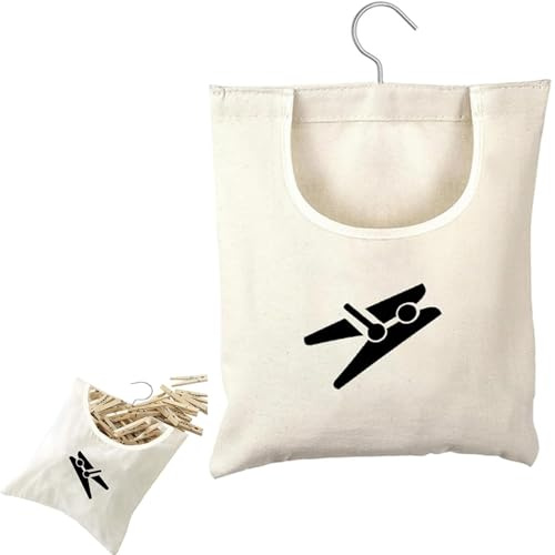Peg Bag Clothespin Storage Bag Pegs, Reusable Washable Hanging Pegs and Peg Bag 12.6 * 11in for Washing Line Indoor Outdoor (White)