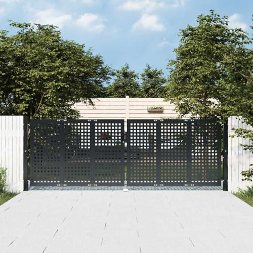 Tonture Puerta de jardín antracita de acero de 300 x 150 cm, doble hoja, se puede cerrar con cerradura y asa, malla de alambre, valla, puerta de entrada para jardín, patio y terraza