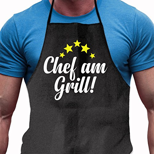 Shirtoo Grillschürze Chef am Grill - Lustiges Geschenk für Männer und Grillmeister