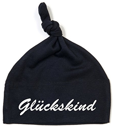 Schnoschi Babymütze in schwarz mit Glückskind hochwertig Bestickt/gestickt