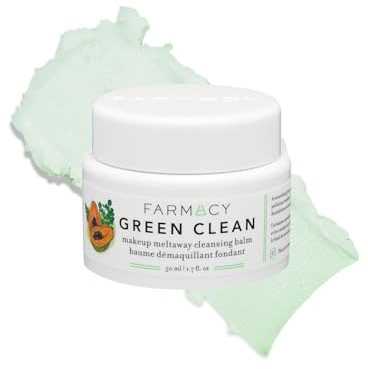 Farmacy Makeup Remover Cleansing Balm - Green Clean Waterproof Makeup Remover Balm + Oil Cleanser for Face - Gently Melts Make Up + SPF - Hydrates + Softens Skin with Super Greens + Papaya (50ml)