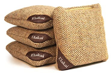 Elakai Cornhole Bags Allwetter-Taschen, einseitig, Fischgrätenmuster, Reisegröße und Gewicht, 4 Stück, Ockergelb, 10,2 x 10,2 cm