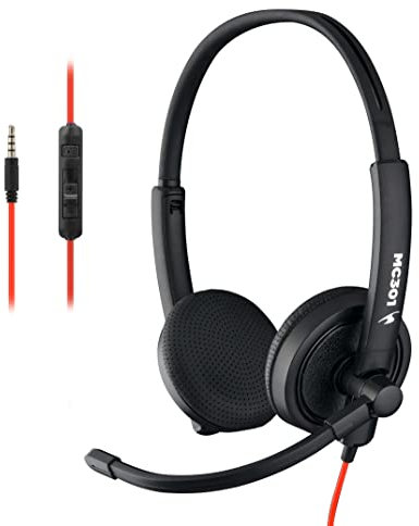 Bluestork MC 301 PC Wired Headset with Microphone 3.5mm Jack Stereo Rotating Microphone Noise Cancelling Ultra Comfort Volume Control - Professional Headphones, Lightweight