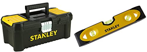 Stanley STST1-75515 Low Essential Tool Box, Black/Yellow, 12.5-Inch & Shock Proof Torpedo Level 230 mm/9 Inch 0-43-511