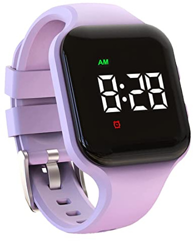 e-vibra Orologio impermeabile vibrante ricaricabile con 15 allarmi, orologio per l'apprendimento del vasino con schermo di blocco (quadrato viola)