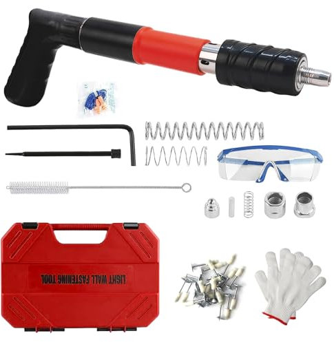 Mini Pistola Sparachiodi Manuale, Chiodi Rotondi da 120 Pezzi/5 Marce Pistola Sparachiodi Portatile, Pistole Sparachiodi da Parete Regolabili/Silenziate per Pareti/Soffitti/Casa di Cemento-Rosso