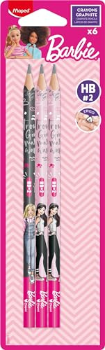Maped - Matita BARBIE HB con testa in gomma - 6 pezzi - Matite in legno con gomma - Forma ergonomica