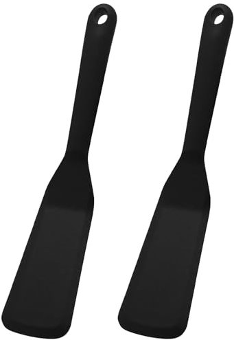 Spatola in silicone, 2 pezzi, spatola da cucina, antiaderente in silicone, spatula, resistente al calore, per cucinare pesce, pancake, uova, pizza, bistecca, senza BPA (nero)